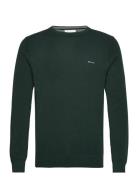 Cotton Pique C-Neck Tops Knitwear Round Necks Khaki Green GANT