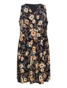 Floral Surplice Jersey Sleeveless Dress Kort Kjole Black Lauren Women