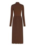 Rib Mix F&F Pleated Dress Ls Maxikjole Festkjole Brown Tommy Hilfiger