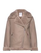 Faux Shearling-Lined Jacket Skinnjakke Skinnjakke Beige Mango