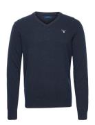 Lambswool Blend V-Neck Tops Knitwear V-necks Blue GANT