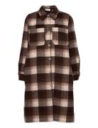 Helia Long Check Shirt Tops Overshirts Brown NORR