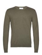 Slhberg Ls Knit V-Neck Noos Tops Knitwear V-necks Khaki Green Selected...