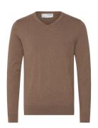 Slhberg Ls Knit V-Neck Noos Tops Knitwear V-necks Brown Selected Homme