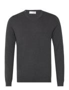 Slhberg Ls Knit V-Neck Noos Tops Knitwear V-necks Grey Selected Homme