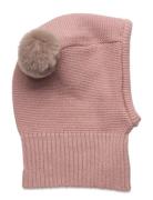 Balaclava Knit W. Pompoms Accessories Headwear Balaclava Pink Huttelih...