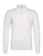 Classic Cotton Cable Zip Mock Tops Knitwear Half Zip Jumpers White Tom...