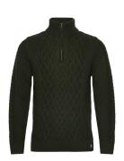 Jacob Cable Knit Half Zip Tops Knitwear Half Zip Jumpers Green Superdr...