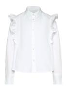 Ruffled Cotton Shirt Tops Shirts Long-sleeved Shirts White Mango