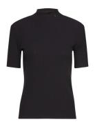 Core Mock Neck Rib T-Shirt Tops T-shirts & Tops Short-sleeved Black Sc...