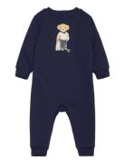 Polo Bear Fleece Coverall Langermet Bodysuit Navy Ralph Lauren Baby