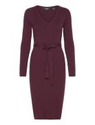 Vmmsaba Rib Ls V-Neck Belt Dress Ga Knelang Kjole Burgundy Vero Moda M...