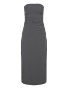 Strapless Pinstripe Dress Knelang Kjole Grey Mango