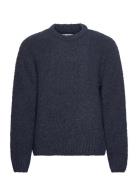 Dun Textured Sweater-Ink Designers Knitwear Round Necks Navy Edwin