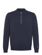 Mens Pullover Lg. Sleeve Polo Neck Tops Knitwear Half Zip Jumpers Navy...