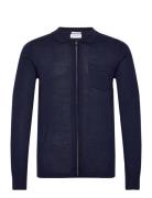 Merino Polo Collar Zip Cardigan Tops Knitwear Full Zip Jumpers Navy Li...