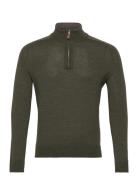 Merino John Zip Tops Knitwear Half Zip Jumpers Khaki Green Morris