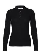 Long Sleeve Knit Polo Tops Knitwear Jumpers Black Rosemunde