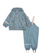 Rainwear Set - Aop, W. Fleece Outerwear Rainwear Rainwear Sets Blue Ce...