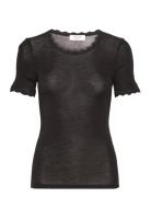 Rwsamber Ss T-Shirt W. Lace Tops Knitwear Jumpers Black Rosemunde