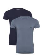 Men's Knit 2-Pack T-Shirt Tops T-shirts Short-sleeved Navy Emporio Arm...