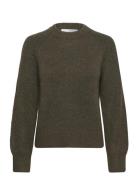 Slfrena Ls Knit O-Neck Camp Tops Knitwear Jumpers Khaki Green Selected...