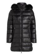 Gloss Down Tyra Coat With Fur Fôret Kåpe Black Tommy Hilfiger