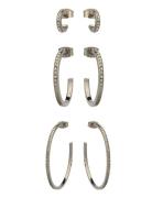 3Pack Rhinest Hoops Accessories Jewellery Earrings Hoops Silver Monki