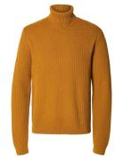 Slhzig Ls Knit Structure Roll Neck Tops Knitwear Turtlenecks Orange Se...