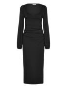 Rudina Puff Sleeve Midi Dress Knelang Kjole Black Bubbleroom