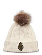 Crest-Patch Pom-Pom Cable-Knit Beanie Accessories Headwear Beanies Cre...