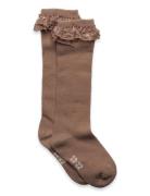 Knee Sock W. Lace Socks & Tights Socks Brown Minymo