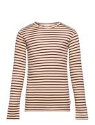 T-Shirt L/S Modal Striped Tops T-shirts Long-sleeved T-shirts Brown Pe...