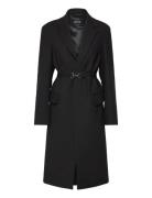 Structured Double Fabric Coat With Belt Ullfrakk Frakk Black Mango