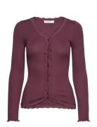 Rwbabette Ls V-Neck Regular Lace Ca Tops Knitwear Cardigans Burgundy R...