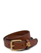 Logo-Keeper Leather Skinny Belt Belte Brown Lauren Ralph Lauren