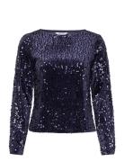 Sequin Trumpet Sleeve Top Tops T-shirts & Tops Long-sleeved Navy Bubbl...