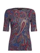 Paisley Stretch Cotton Boatneck Tee Tops T-shirts & Tops Short-sleeved...