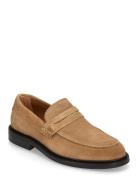 Slhcarter Suede Low Penny Loafer Mokasiner Lave Sko Beige Selected Hom...