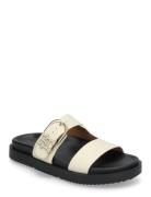 Leather Sporty Mule Flate Sandaler Cream Tommy Hilfiger