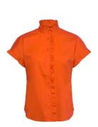 Ruffle-Trim Short-Sleeve Shirt Tops Shirts Short-sleeved Orange Lauren...