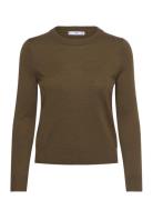 Wool-Blend Round-Neck Sweater Tops Knitwear Jumpers Khaki Green Mango