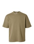 Slhlooseoscar Ss O-Neck Tee Noos Tops T-shirts Short-sleeved Khaki Gre...