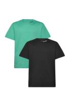 Neck Embro 2-P T-Shirts Tops T-shirts Short-sleeved Black Calvin Klein