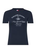 Tjw Slim Crest Nyc Ringer Tee Tops T-shirts & Tops Short-sleeved Navy ...