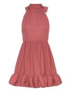 Fern Halterneck Ruffled Mini Dress Kort Kjole Pink Malina