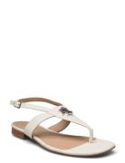 Everley Nappa Leather Sandal Flate Sandaler White Lauren Ralph Lauren