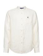 Linen Shirt Tops Shirts Long-sleeved Shirts Cream Ralph Lauren Kids