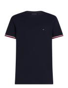 Global Stripe Cuff Tee Tops T-shirts Short-sleeved Navy Tommy Hilfiger