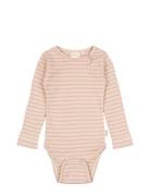 Body L/S Modal Striped Bodies Long-sleeved Pink Petit Piao